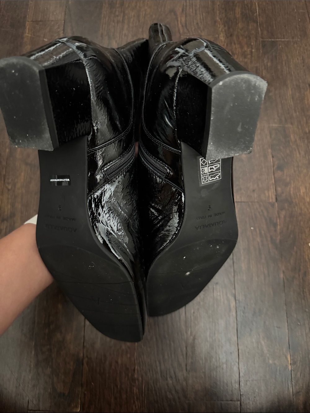 Black Patent Square-Toe Sock Boots Sz 9 - Picture 4 of 11